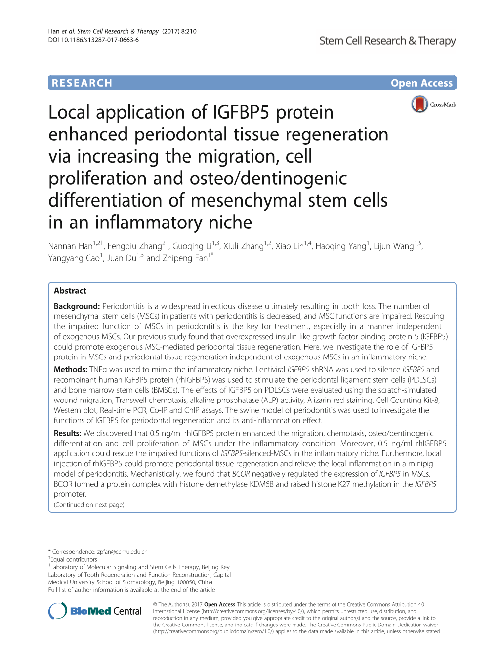 Local Application of IGFBP5 Protein Enhanced Periodontal Tissue