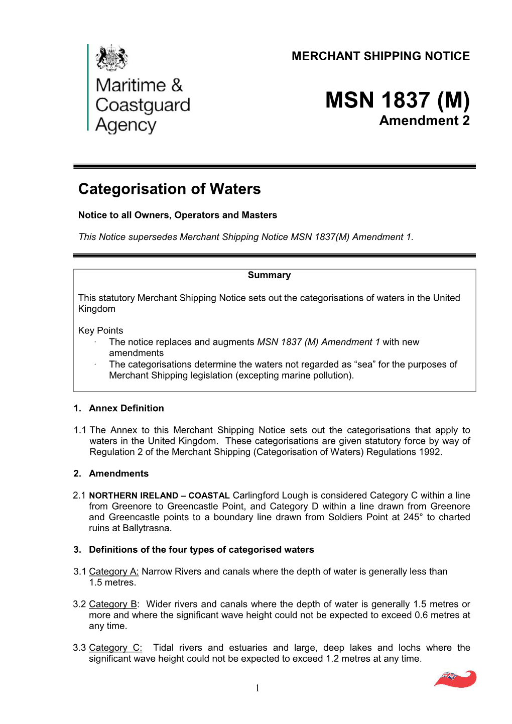 Inland Waterway Categorisations