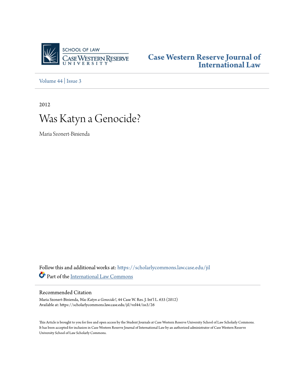 Was Katyn a Genocide? Maria Szonert-Binienda