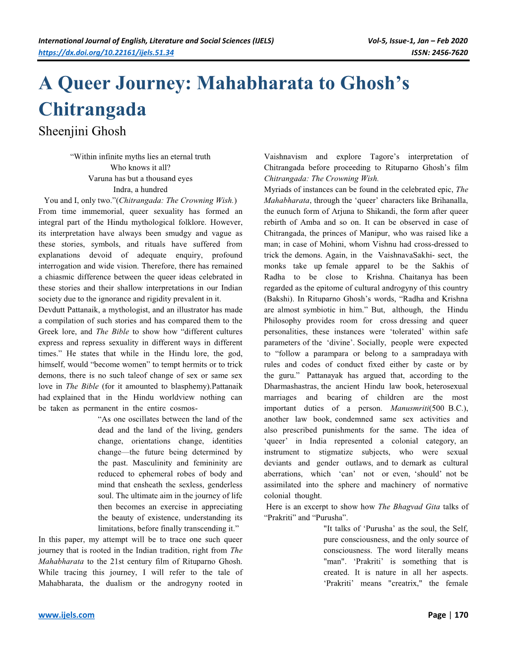 Mahabharata to Ghosh's Chitrangada