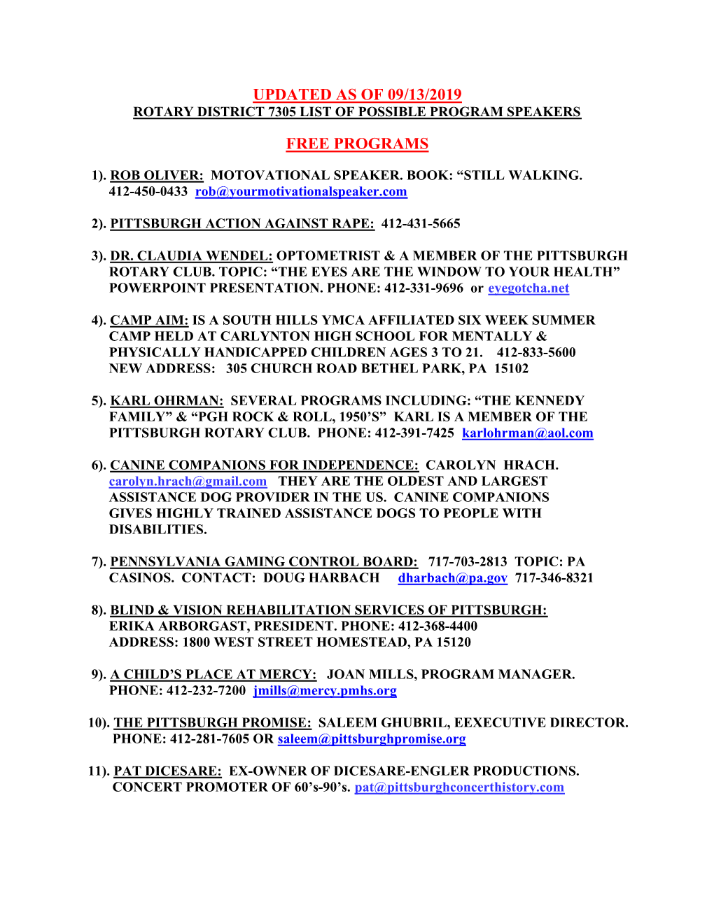 Updated As of 09/13/2019 Free Programs