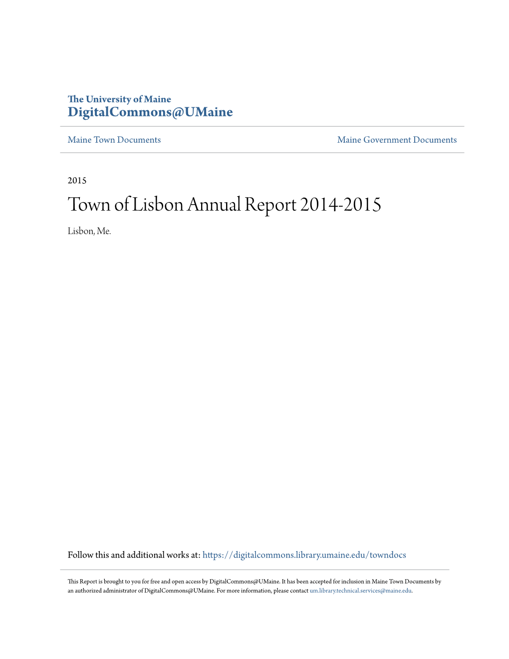 Town of Lisbon Annual Report 2014-2015 Lisbon, Me
