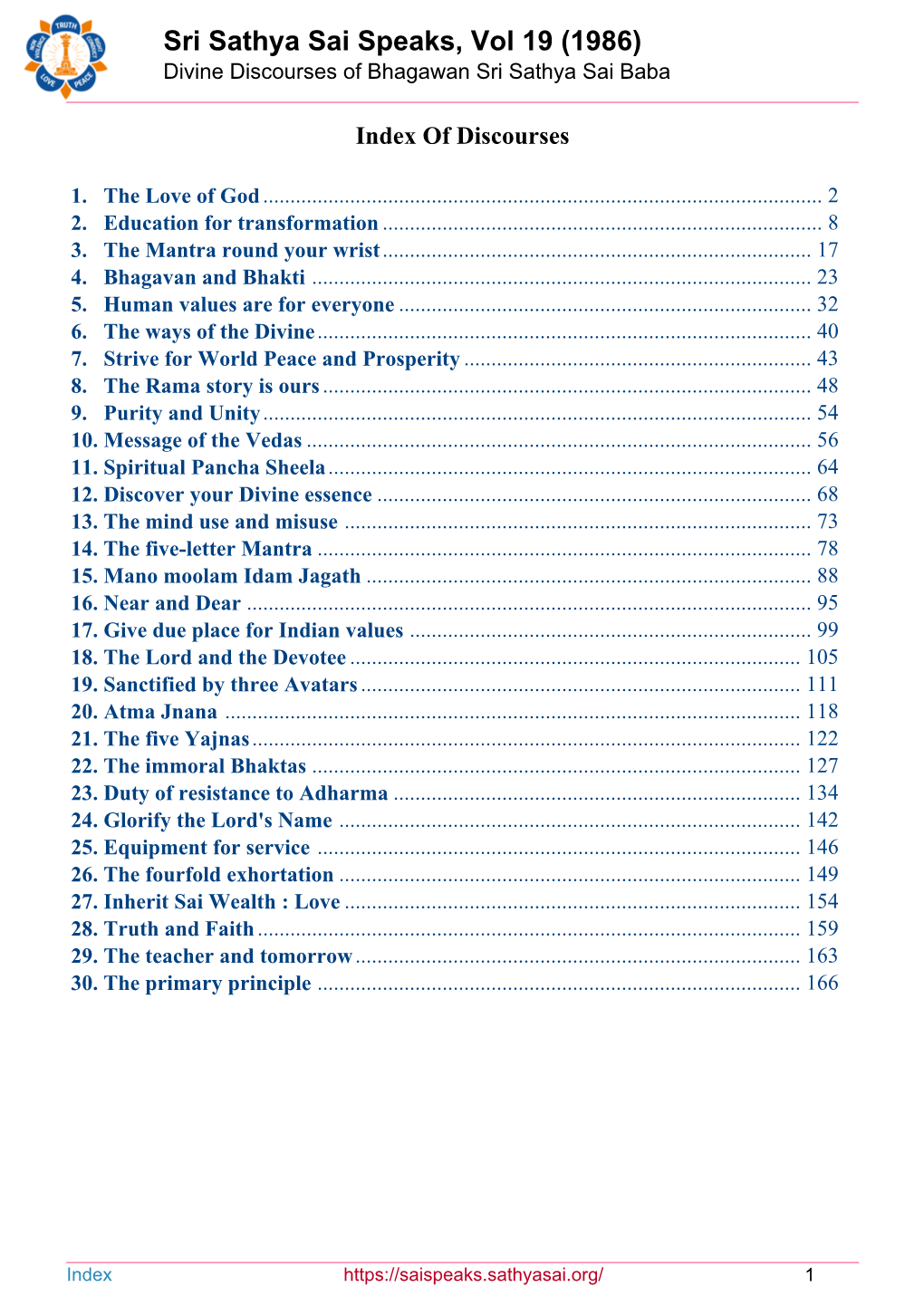 Sri Sathya Sai Speaks, Vol 19 (1986) Divine Discourses of Bhagawan Sri Sathya Sai Baba