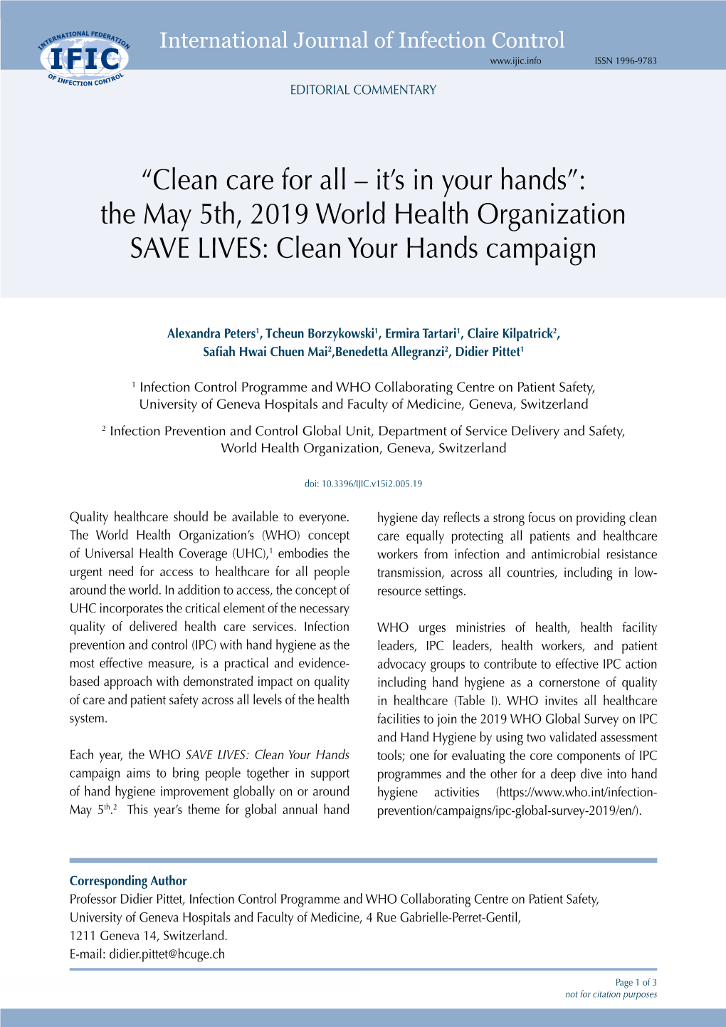 “Clean Care for All – It's in Your Hands”: the May 5Th, 2019 World
