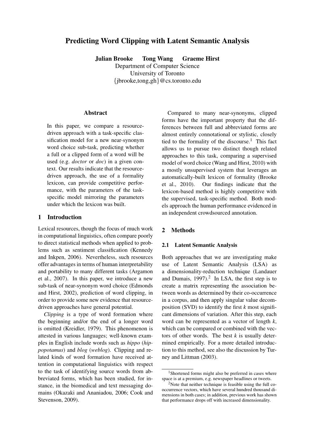 Predicting Word Clipping with Latent Semantic Analysis