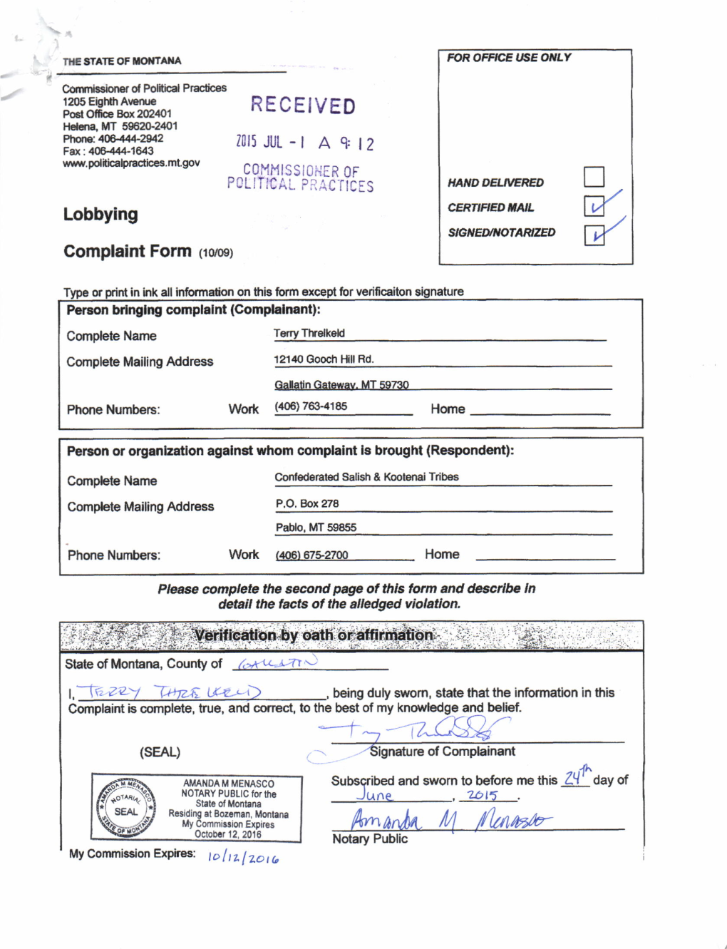 Threlkeld and Morris Complaint