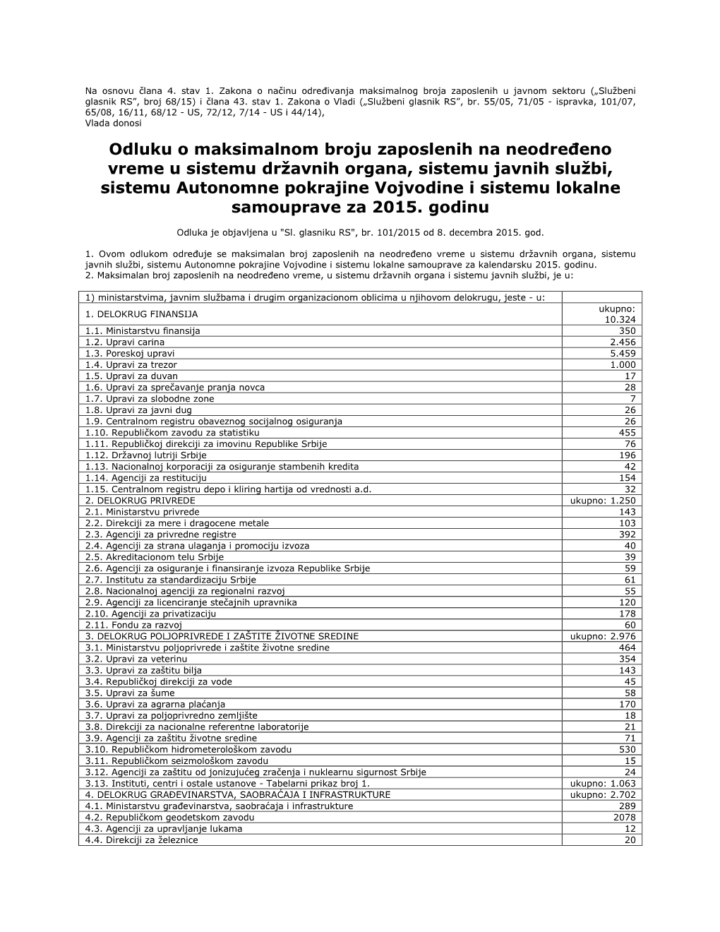 Odluku O Maksimalnom Broju Zaposlenih Na Neodređeno Vreme U Sistemu Državnih Organa, Sistemu Javnih Službi, Sistemu Autonomne