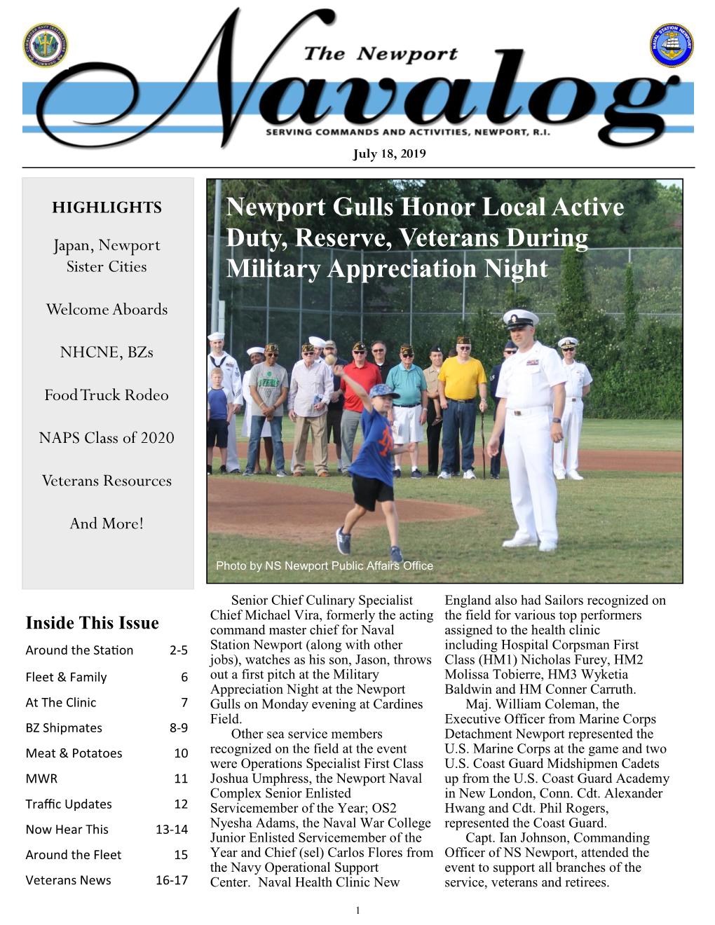 Newport Gulls Honor Local Active Duty, Reserve, Veterans During