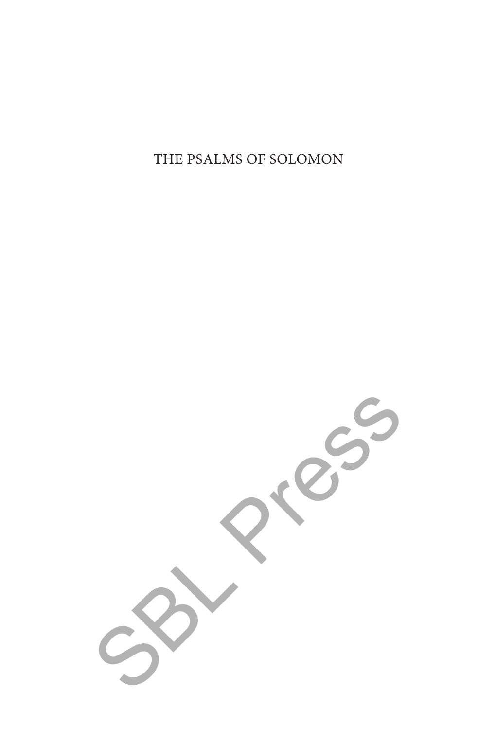 The Psalms of Solomon