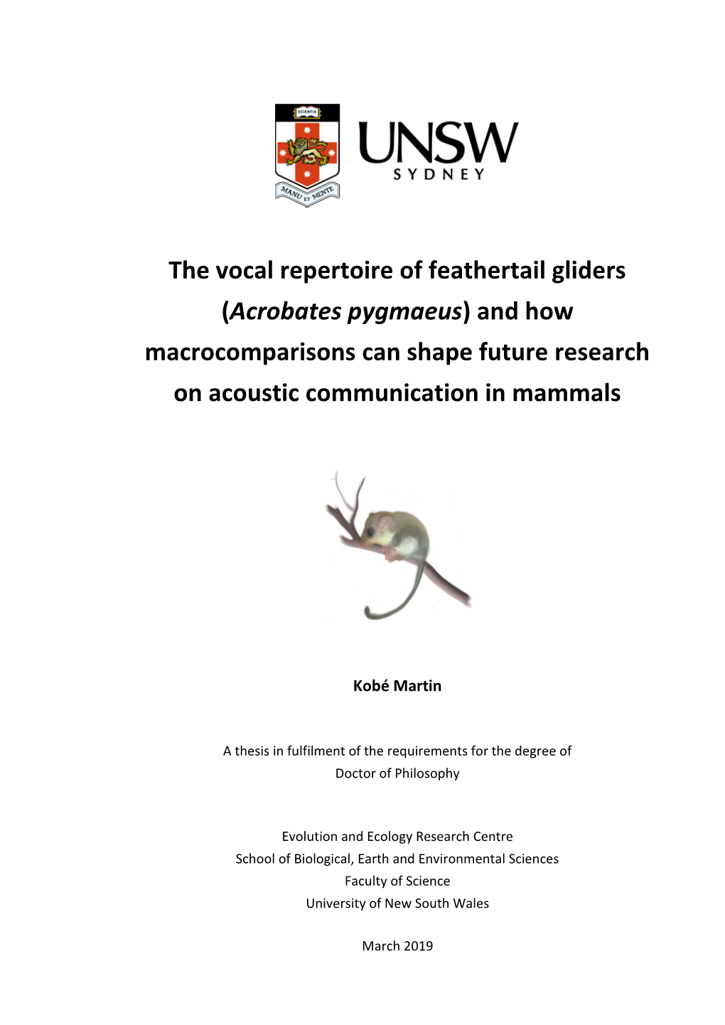 The Vocal Repertoire of Feathertail Gliders (Acrobates Pygmaeus) and How Macrocomparisons Can Shape Future Research on Acoustic Communication in Mammals