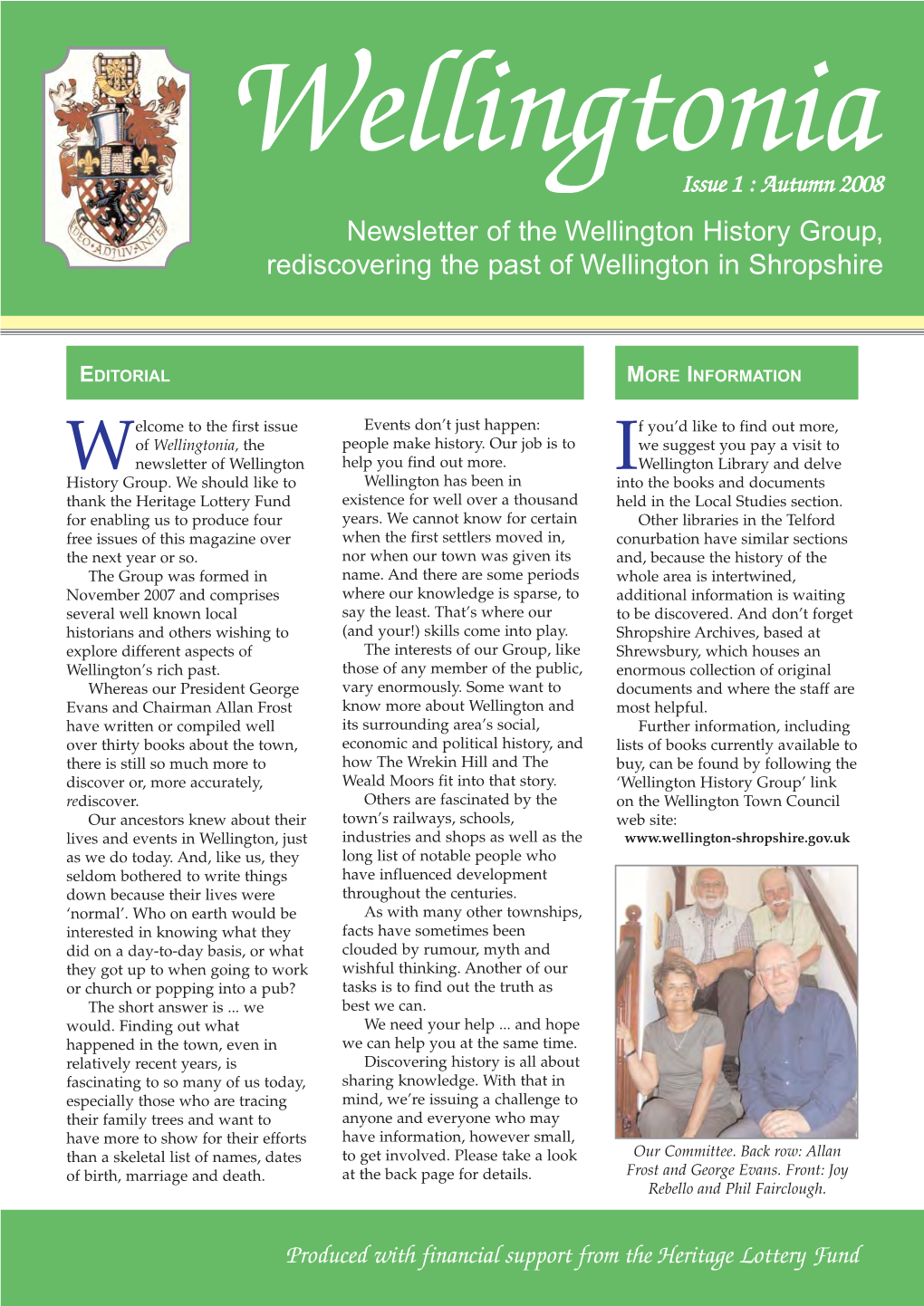 Newsletter of the Wellington History Group, Rediscovering the Past of Wellington in Shropshire