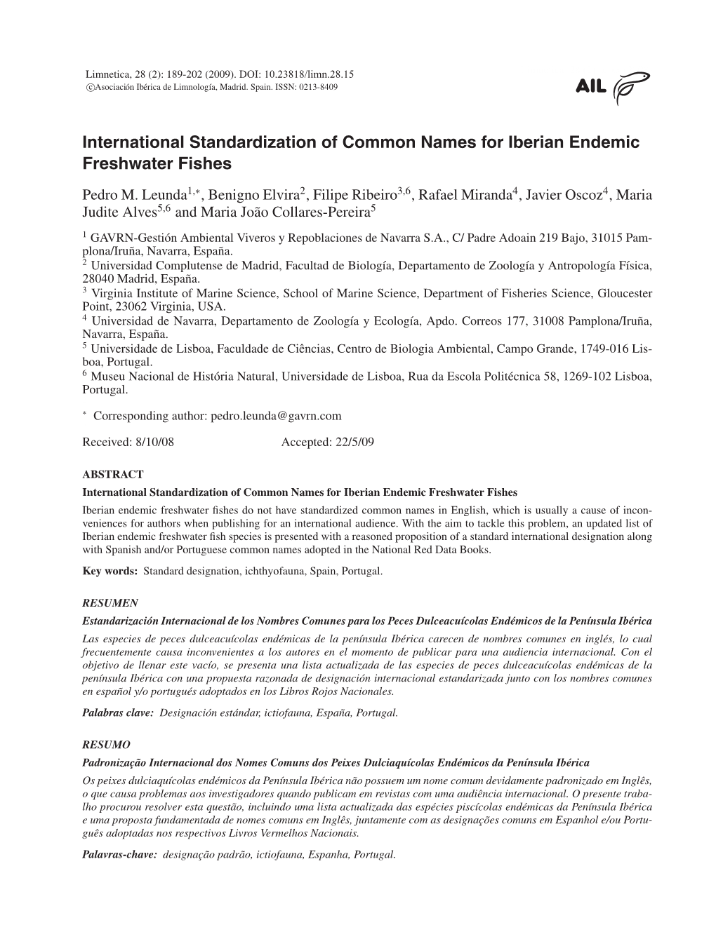 International Standardization Common Names Iberian Endemic Freshwater