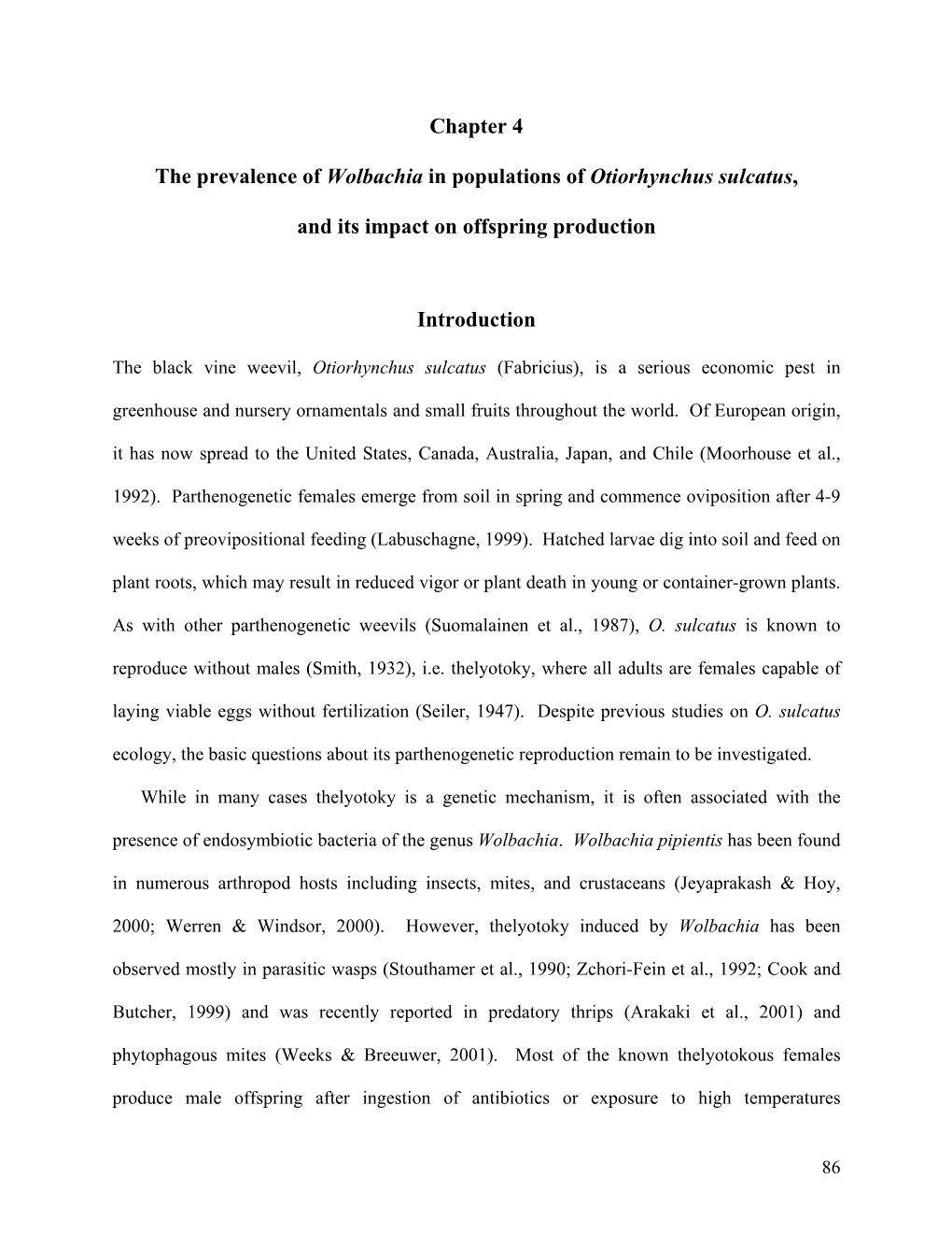 Chapter 4 the Prevalence of Wolbachia In