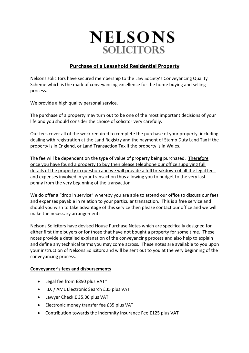 Purchase of a Leasehold Residential Property