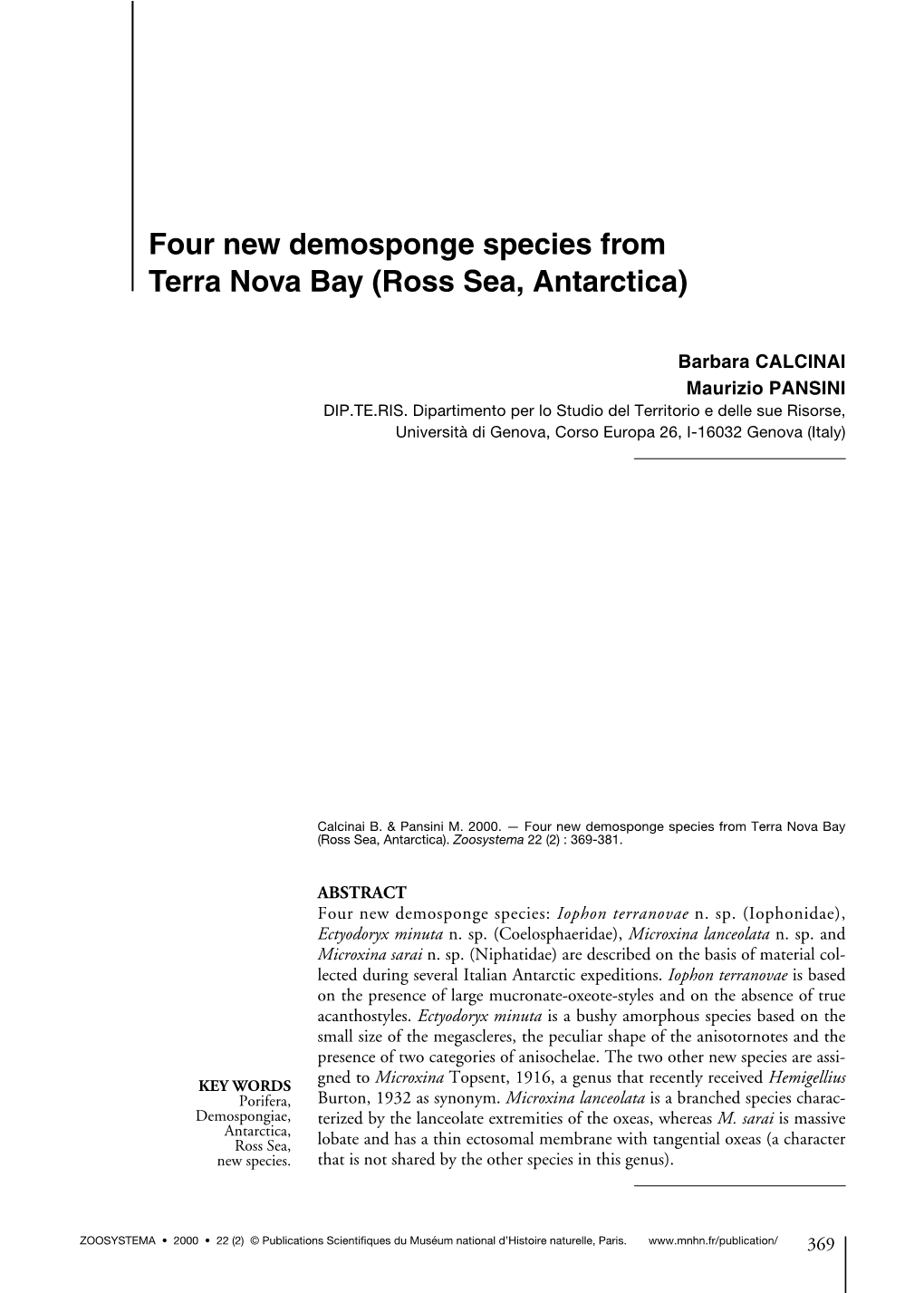 Four New Demosponge Species from Terra Nova Bay (Ross Sea, Antarctica)