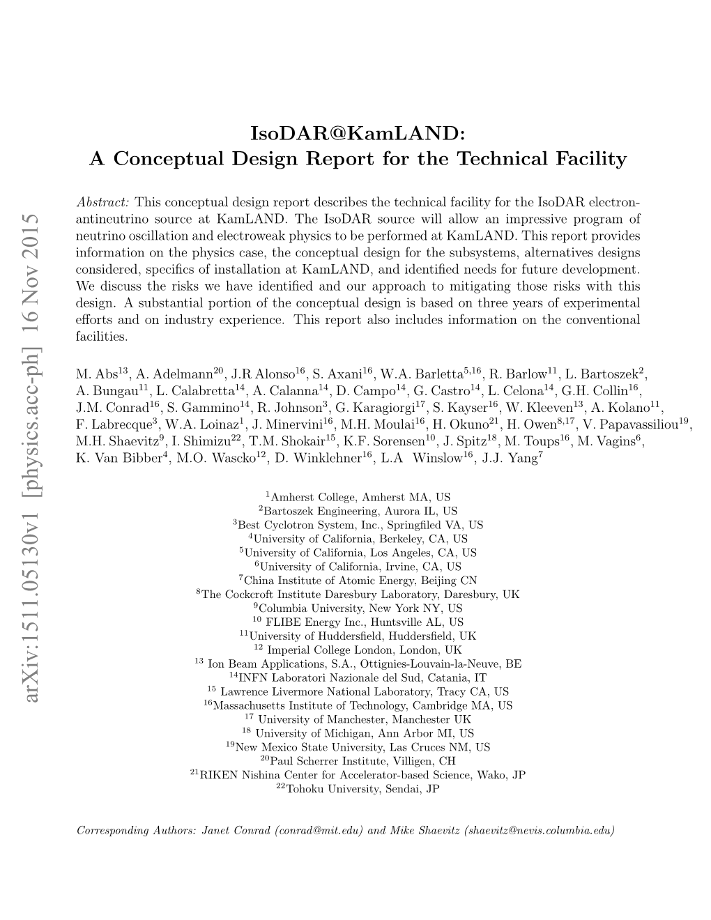Isodar@Kamland: a Conceptual Design Report for the Technical Facility