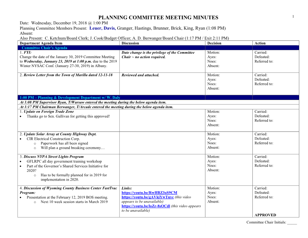 Planning Committee Meeting Minutes