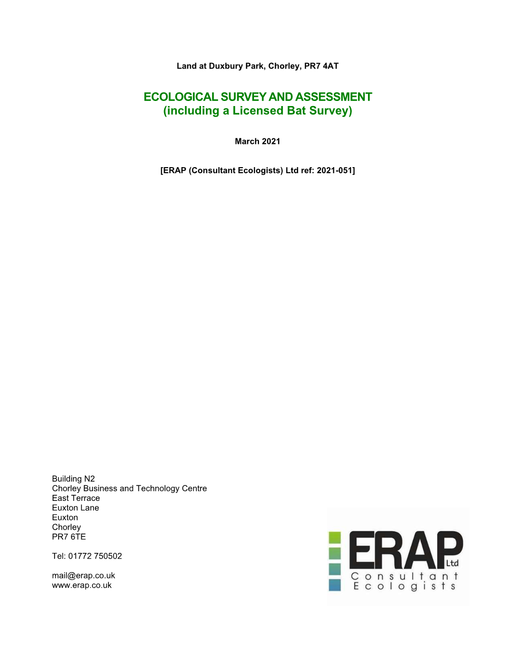 ECOLOGICAL SURVEY and ASSESSMENT (Including a Licensed Bat Survey)