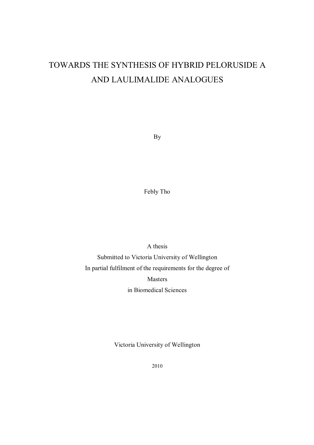 Towards the Synthesis of Analogues to Peloruside A