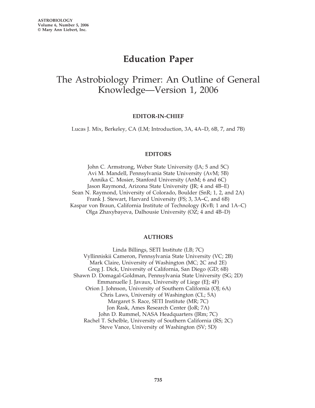 Education Paper the Astrobiology Primer