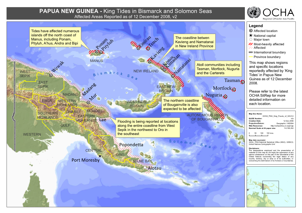 PAPUA NEW GUINEA - King Tides in Bismarck and Solomon Seas Affected Areas Reported As of 12 December 2008, V2