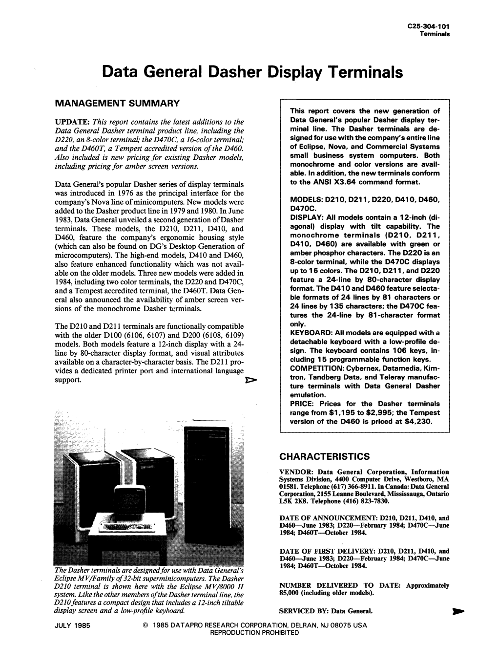 Data General Dasher Display Terminals