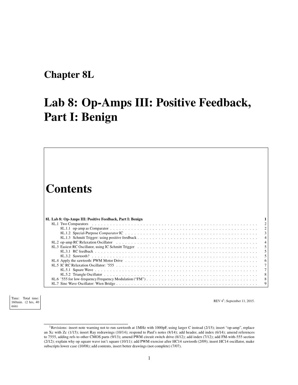 Lab 8: Op-Amps III: Positive Feedback, Part I: Benign Contents