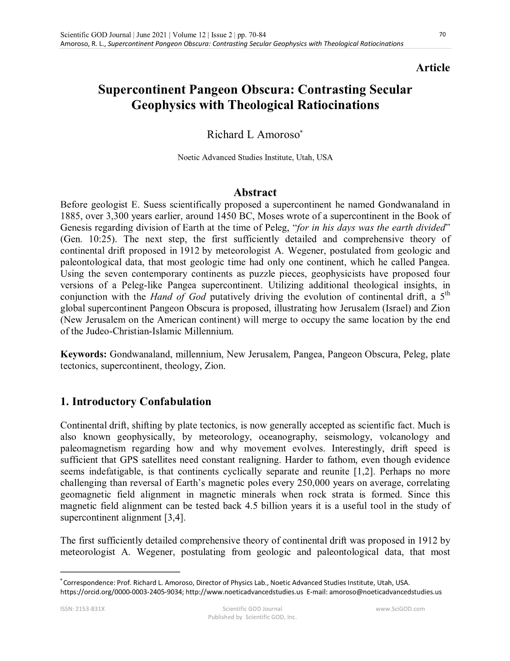 Supercontinent Pangeon Obscura: Contrasting Secular Geophysics with Theological Ratiocinations