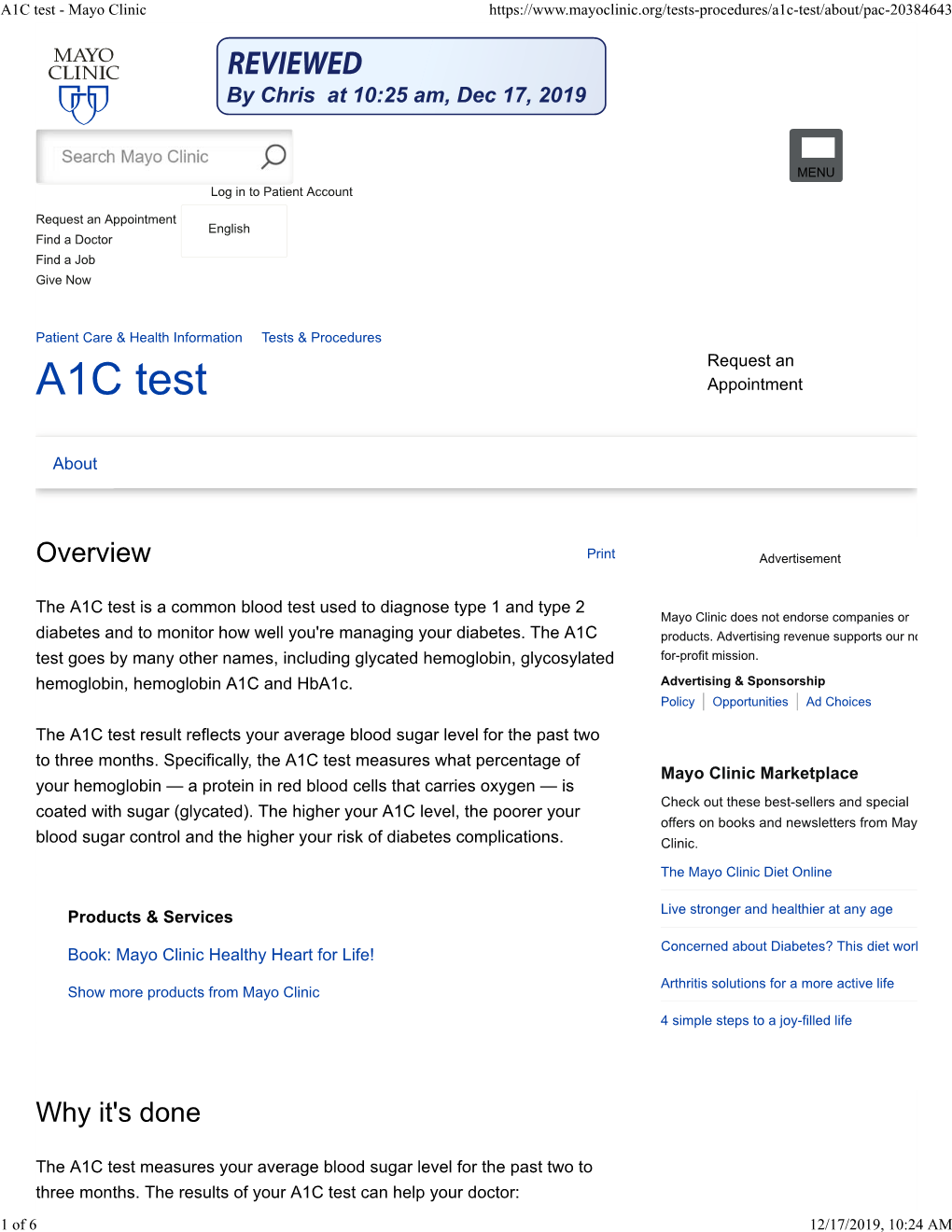 A1C Test - Mayo Clinic