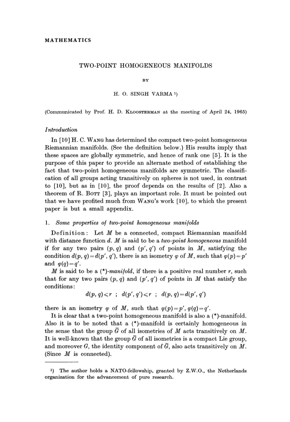 Two-Point Homogeneous Manifolds