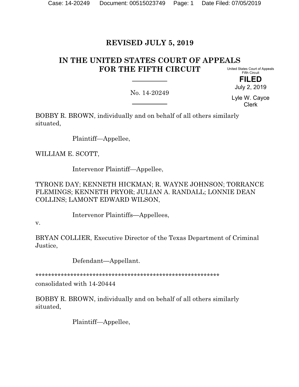 Revised July 5, 2019 in the United States Court of Appeals for the Fifth Circuit