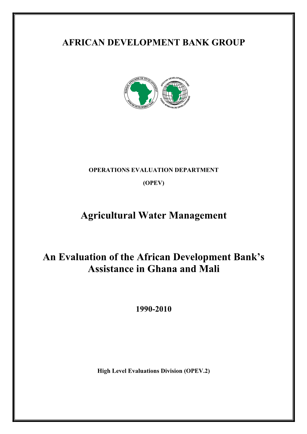 Agricultural Water Management an Evaluation of the African