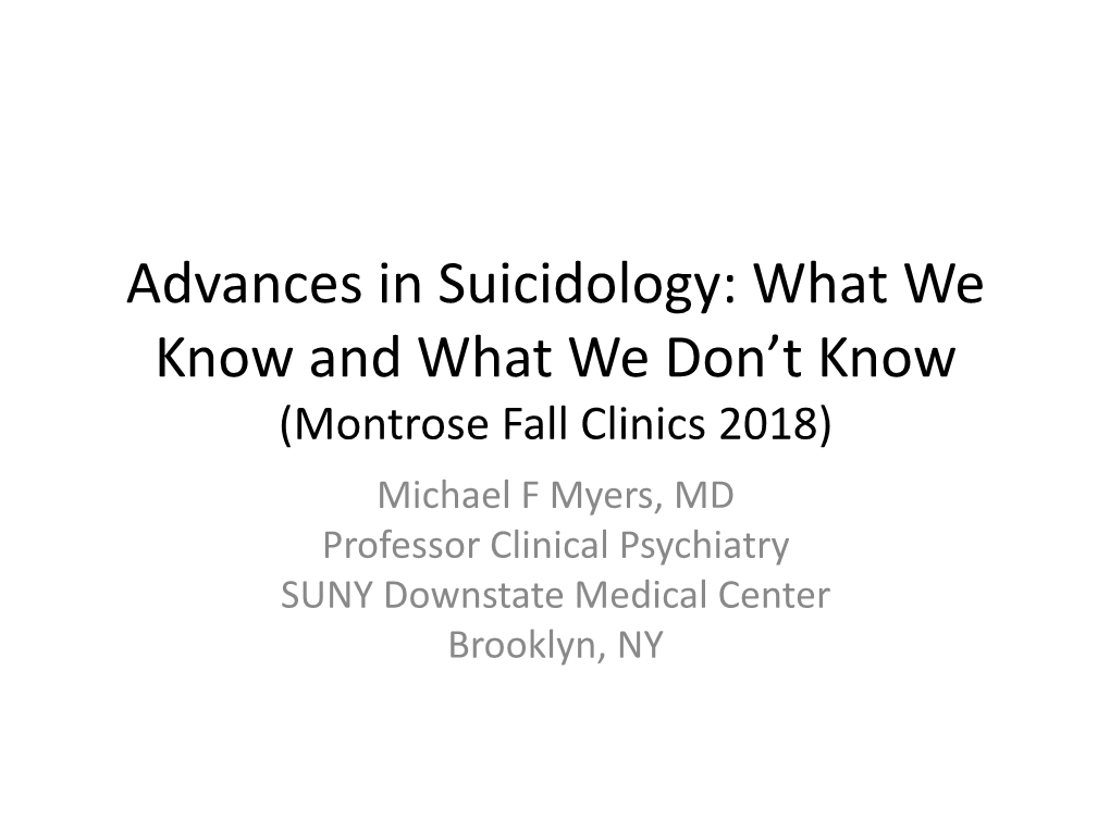 Advances in Suicidology