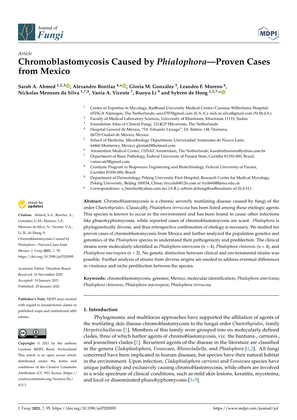 Chromoblastomycosis Caused by Phialophora—Proven Cases from Mexico