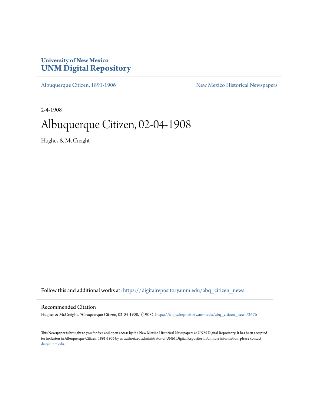 Albuquerque Citizen, 02-04-1908 Hughes & Mccreight