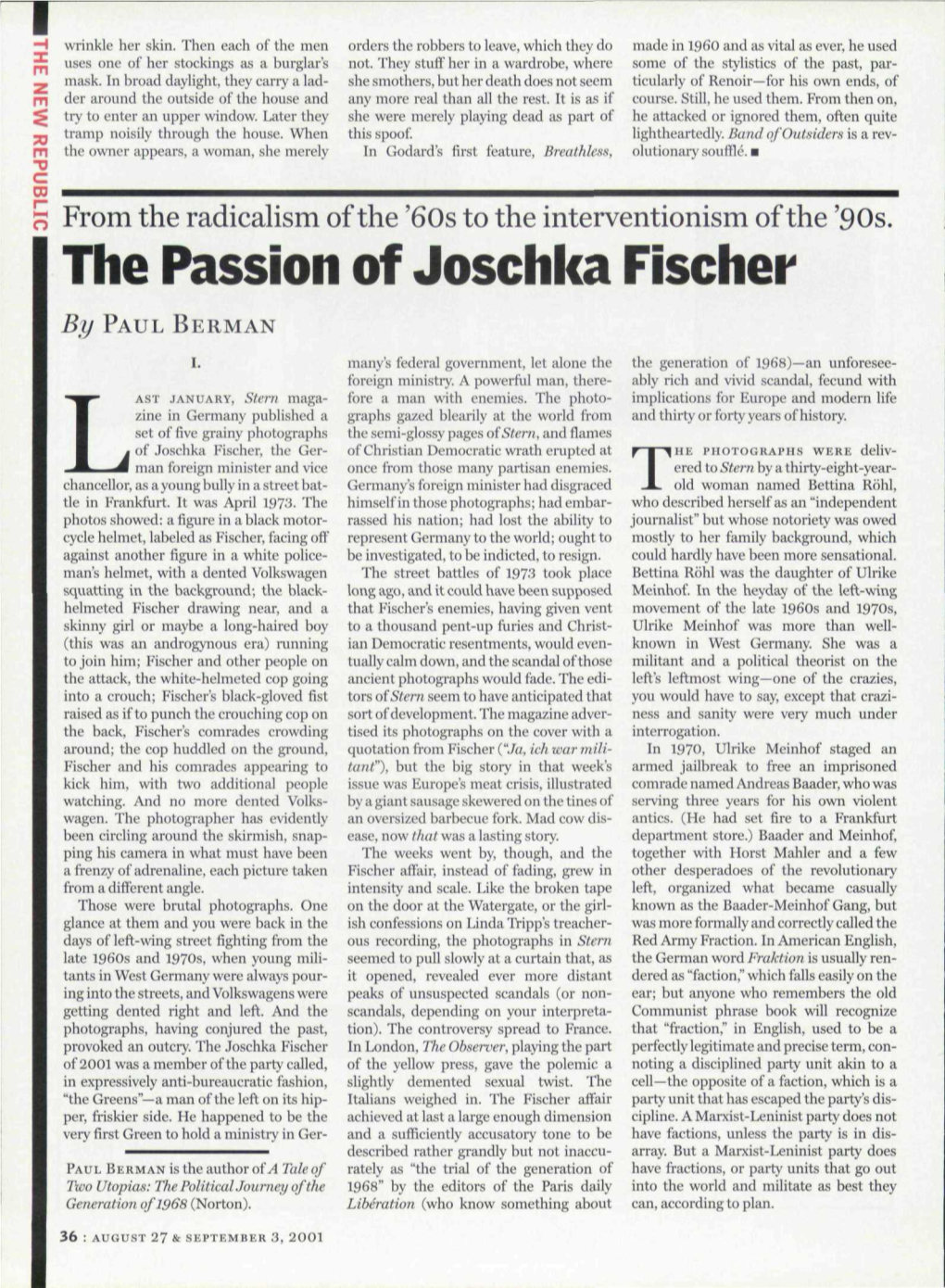 The Passion of Joschka Fischer' by PAUL BERMAN