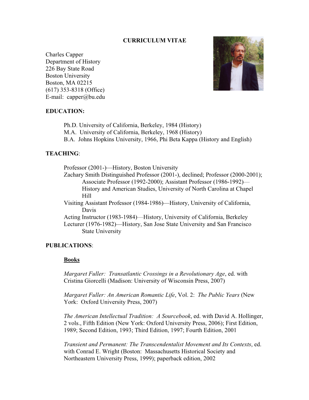 CURRICULUM VITAE Charles Capper