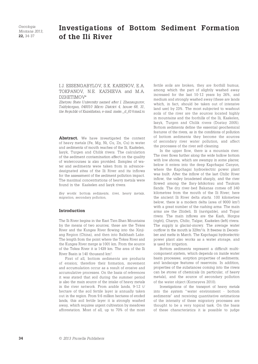 Investigations of Bottom Sediment Formation of the Ili River