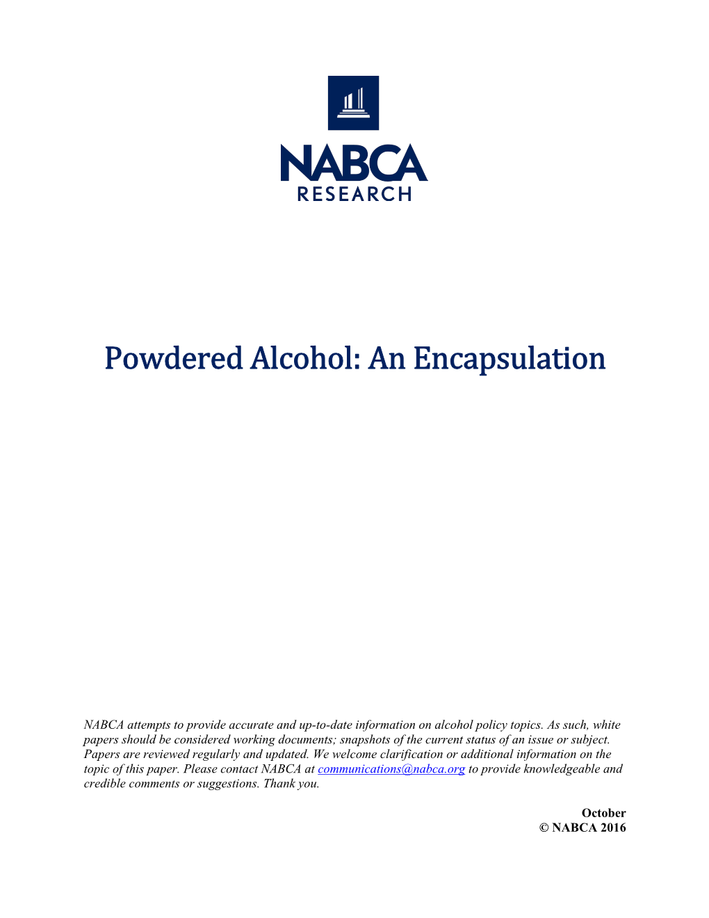 Powdered Alcohol: an Encapsulation