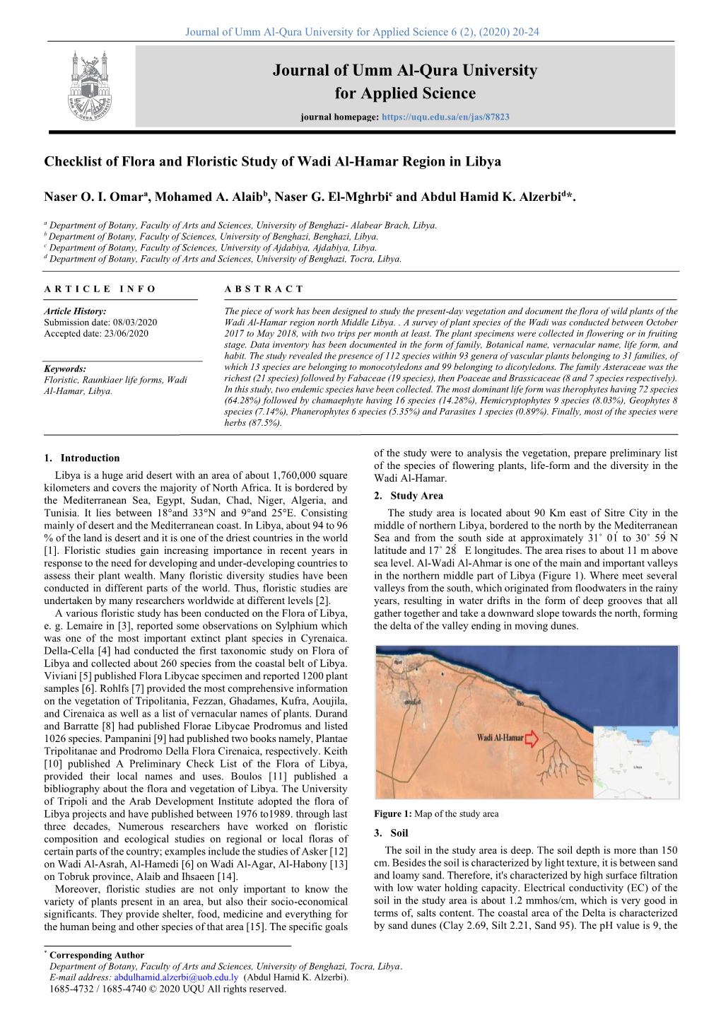 Checklist of Flora and Floristic Study of Wadi Al-Hamar Region in Libya