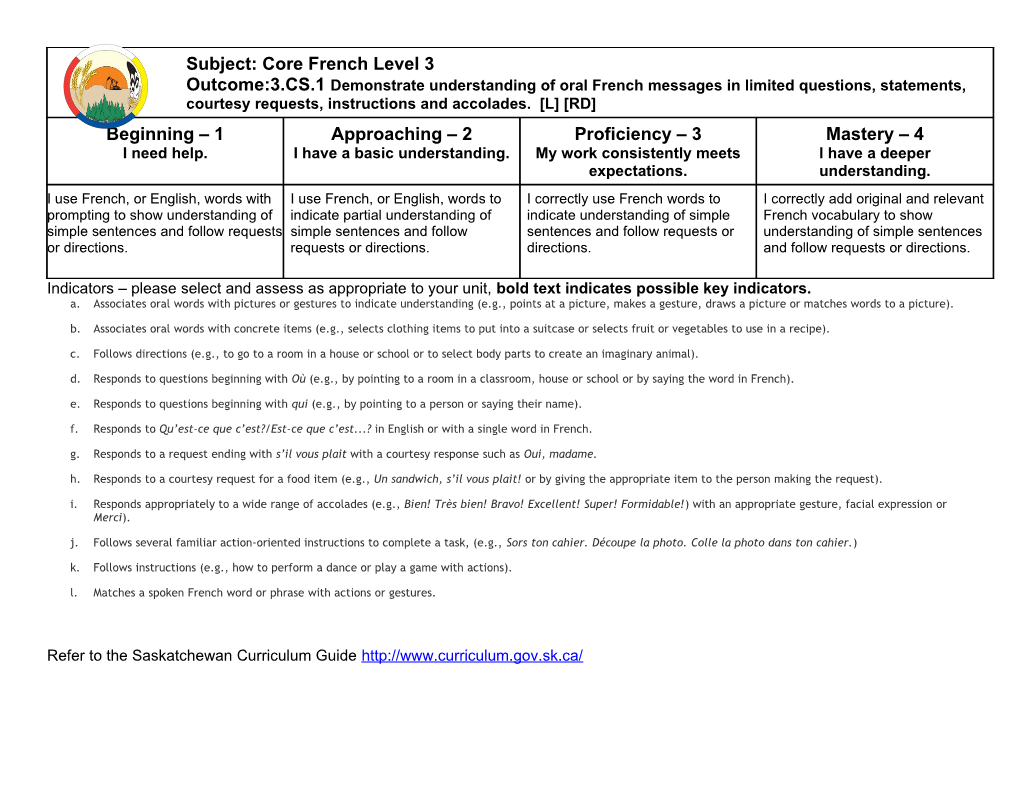 Indicators Please Select and Assess As Appropriate to Your Unit, Bold Text Indicates Possible