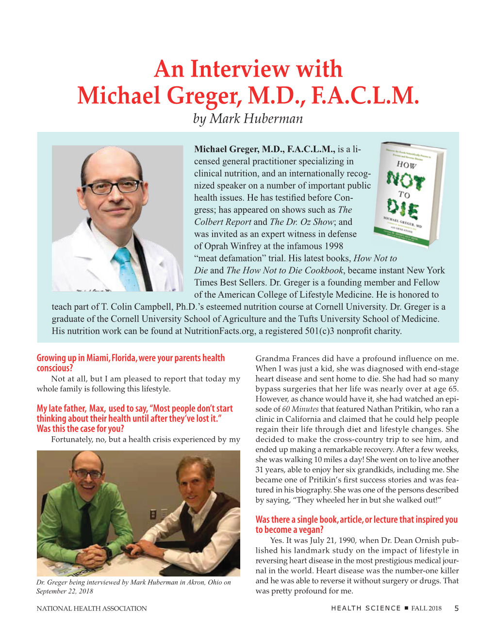 An Interview with Michael Greger, M.D., F.A.C.L.M
