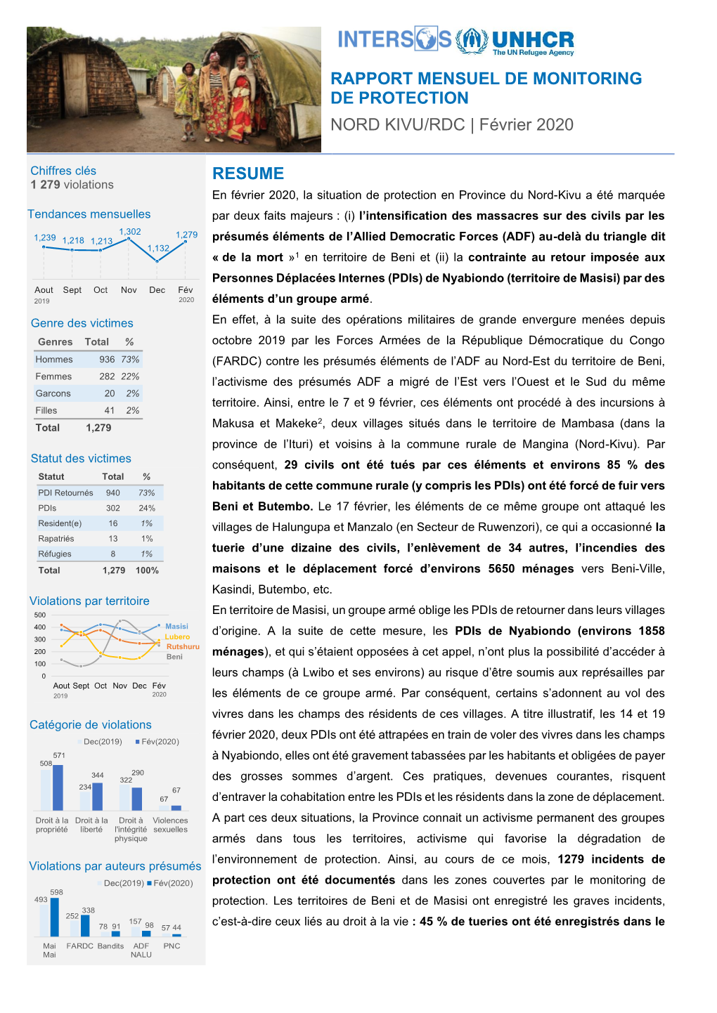 RAPPORT MENSUEL DE MONITORING DE PROTECTION NORD KIVU/RDC | Février 2020