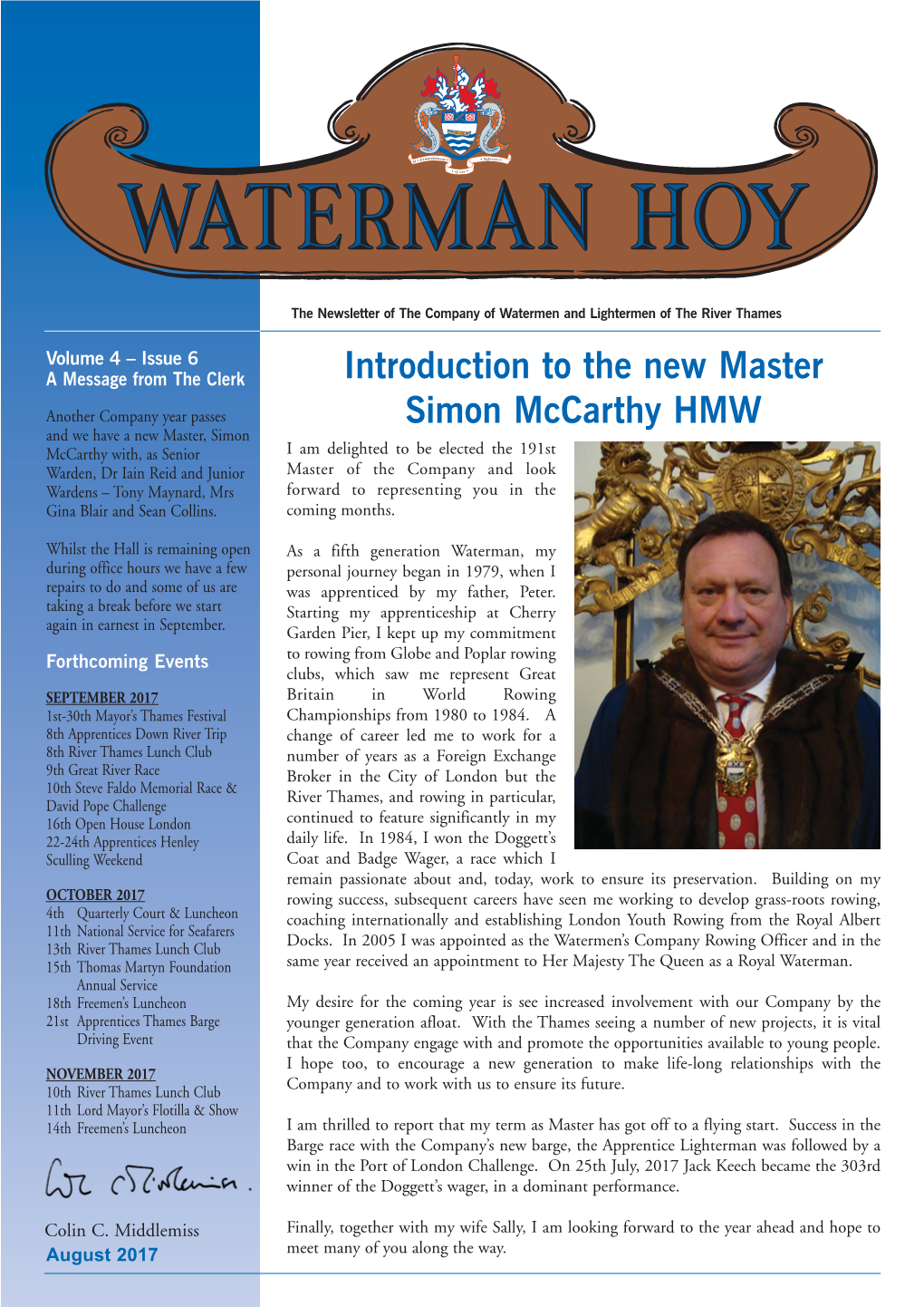 Introduction to the New Master Simon Mccarthy