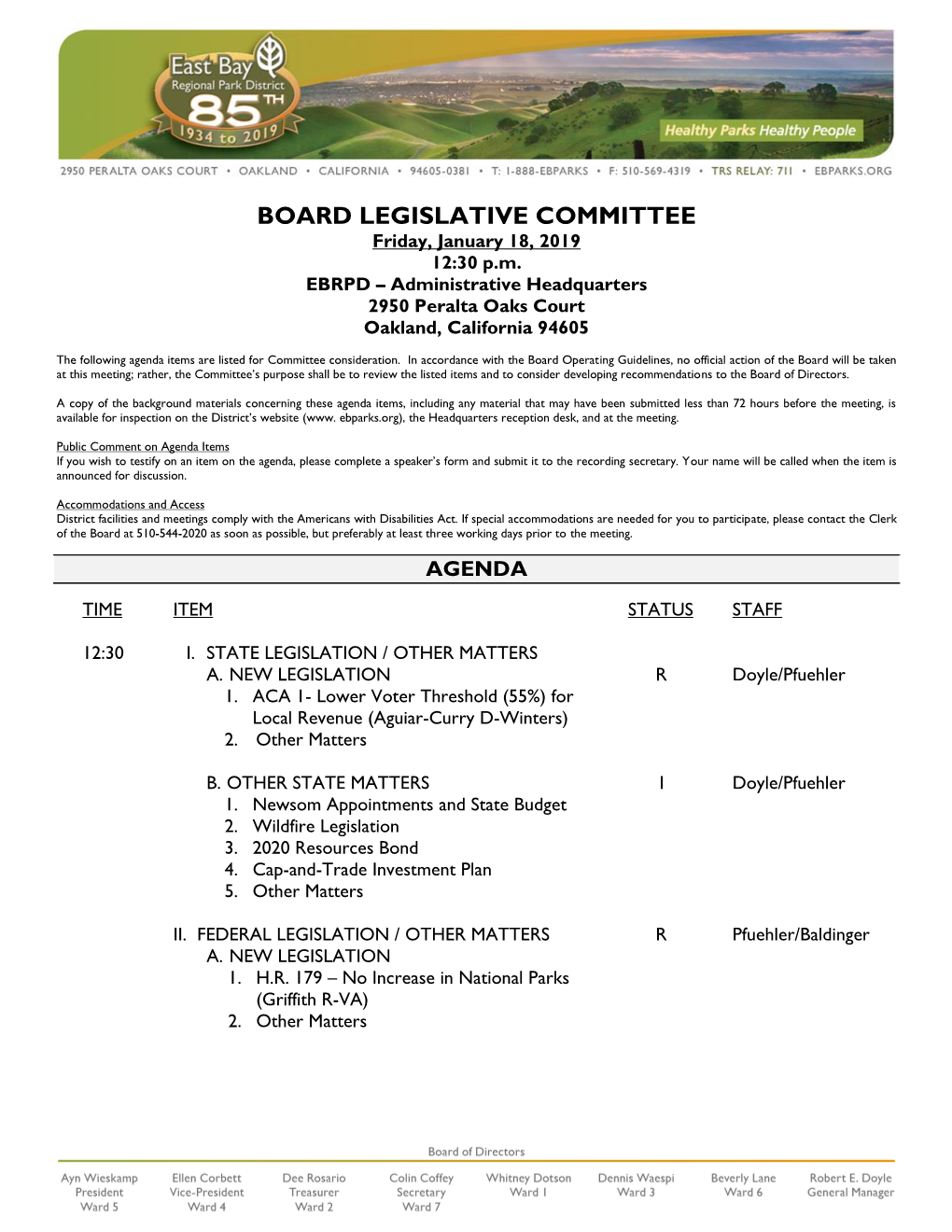 BOARD LEGISLATIVE COMMITTEE Friday, January 18, 2019 12:30 P.M