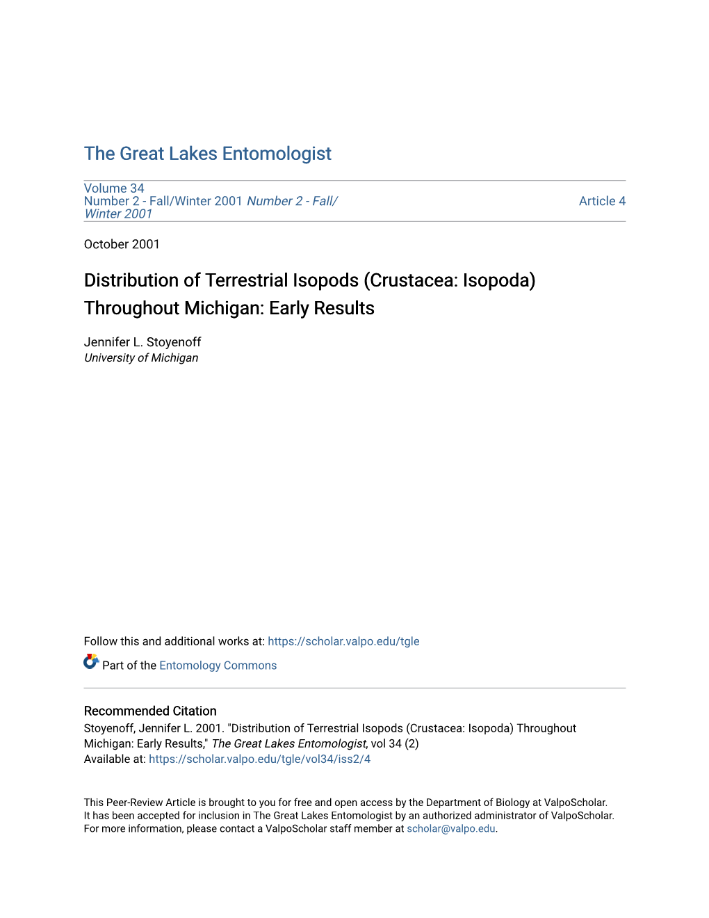 Distribution of Terrestrial Isopods (Crustacea: Isopoda) Throughout Michigan: Early Results