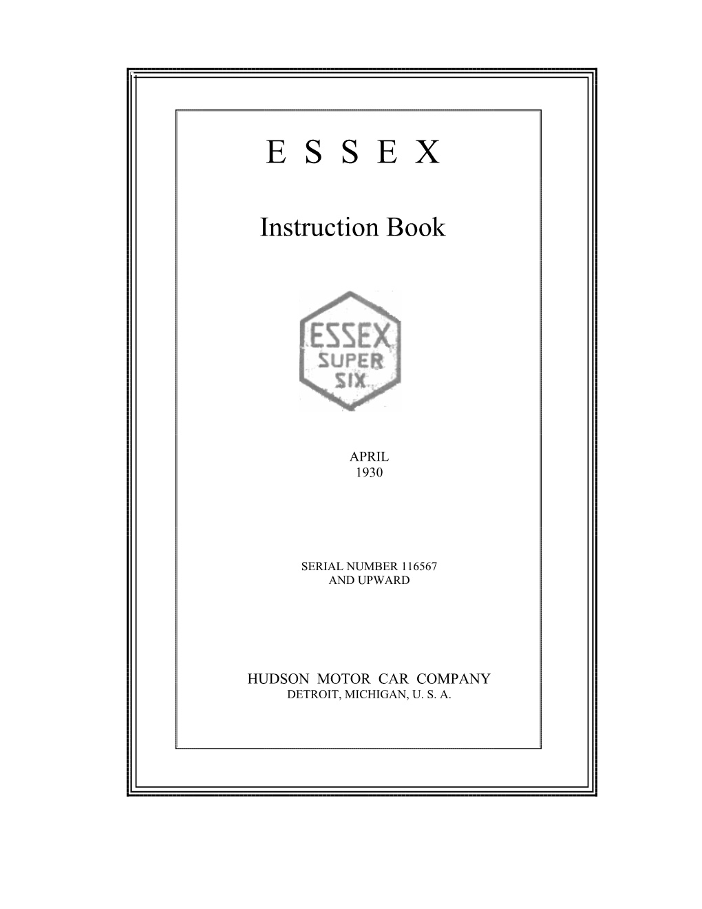 1930 Essex Instruction Book