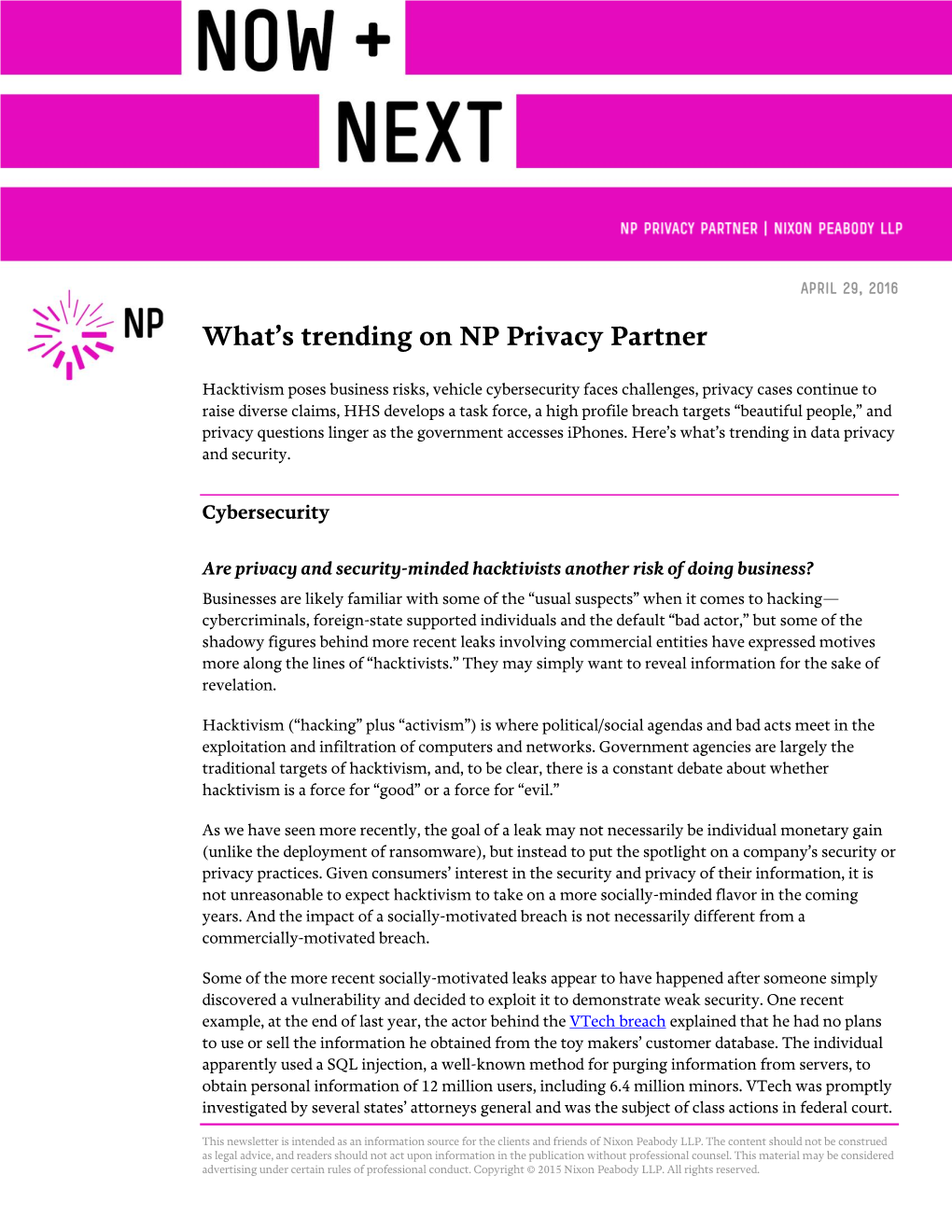 What's Trending on NP Privacy Partner