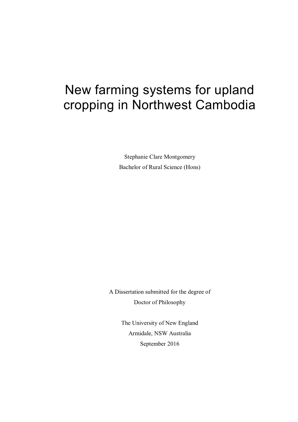 New Farming Systems for Upland Cropping in Northwest Cambodia