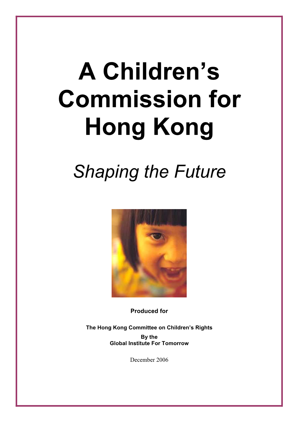 A Children's Commission for Hong Kong